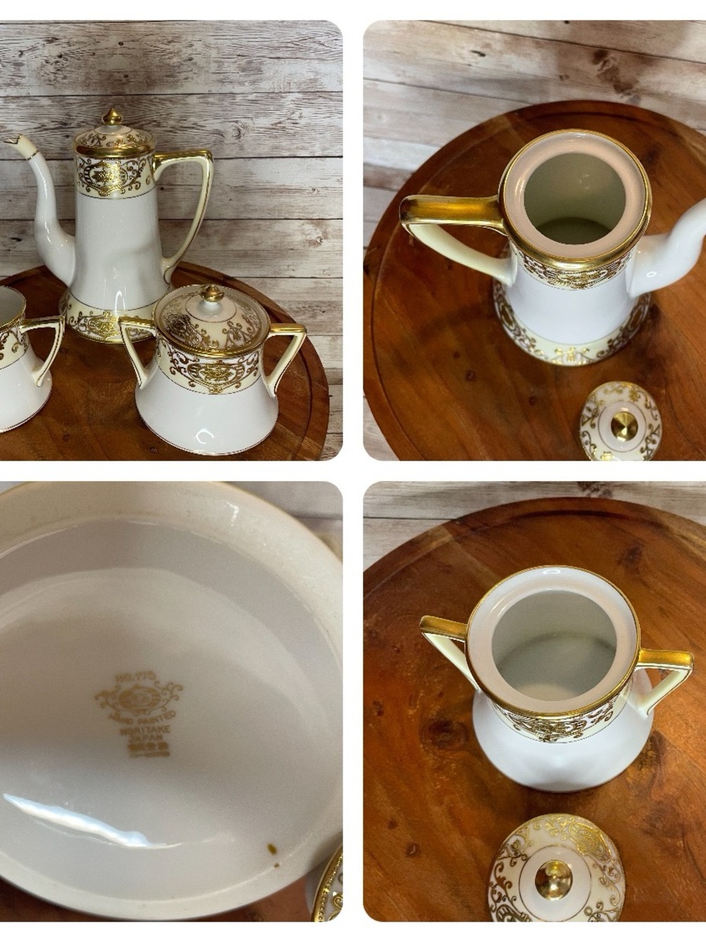 Noritake White Porcelain Coffee Set with Gold Scroll Accents